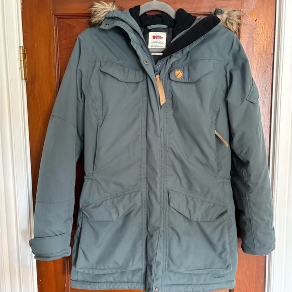 Fjallraven Women's Parka Jacket XS in Blue Grey with faux fur hood - Picture 1 of 13